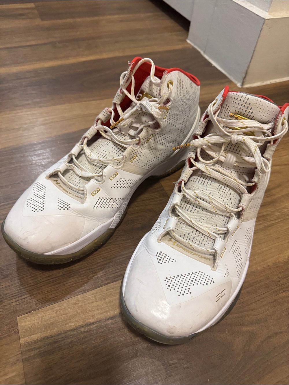 Under Armour White and Red High-Top Basketball Sneakers